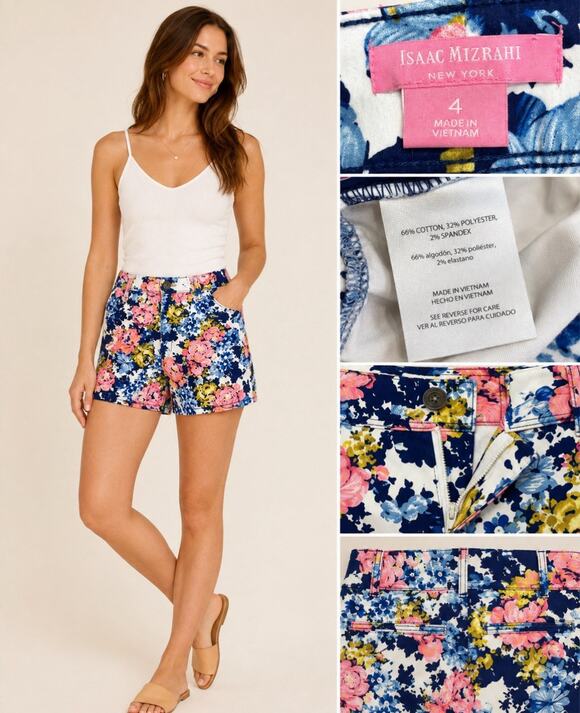 Isaac Mizrahi New York Pants - NWT Summer Coastal Floral Isaac Mizrahi Five-Pocket Shorts Sz 4 Navy Multicolor